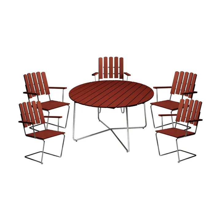 Grythyttan spisegruppe 9A 120 + 5 stk A2 mørkerød - Grythyttan Stålmöbler