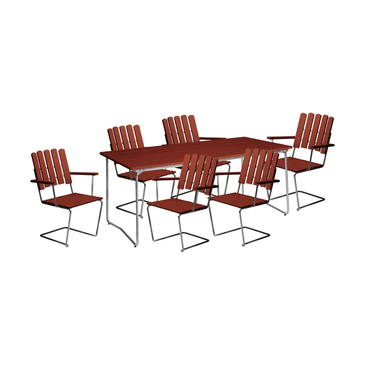 Grythyttan spisegruppe B31 170 + 6 stk A2 mørkerød - Grythyttan Stålmöbler