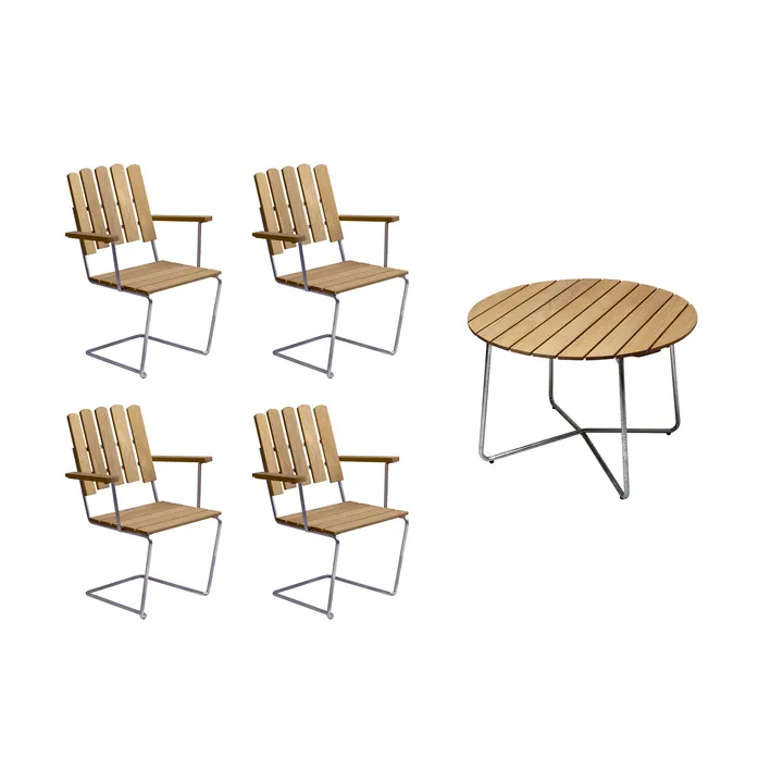 Grythyttan spisegruppe eik 9A Ø100 cm + 4 stk A2 - Grythyttan Stålmöbler
