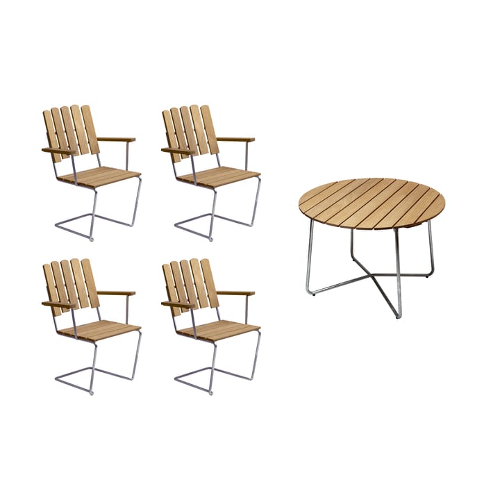 Grythyttan spisegruppe eik 9A Ø100 cm + 4 stk A2 - undefined - Grythyttan Stålmöbler