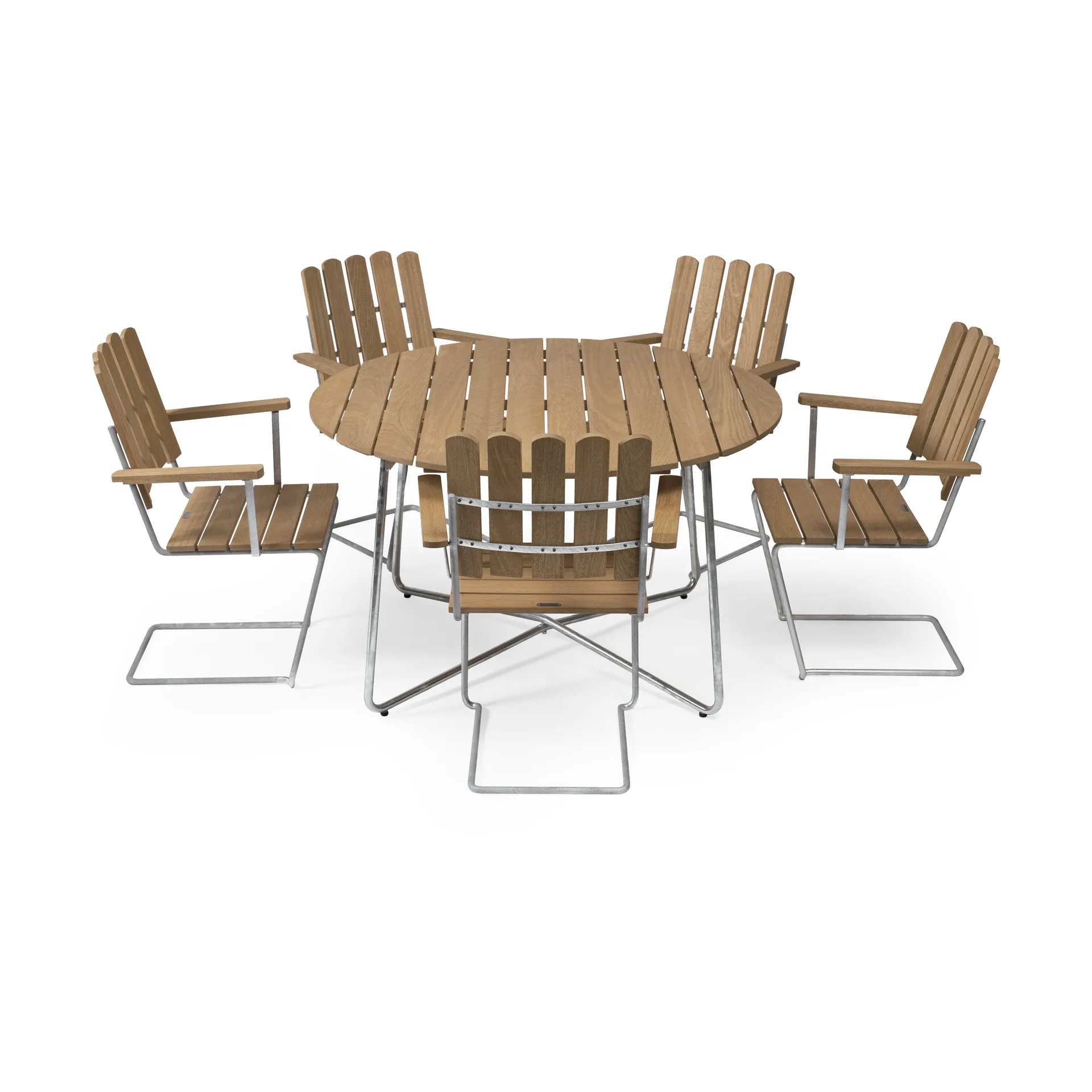 Grythyttan spisegruppe eik 9A Ø120cm + 5stk A2,  Grythyttan Stålmöbler