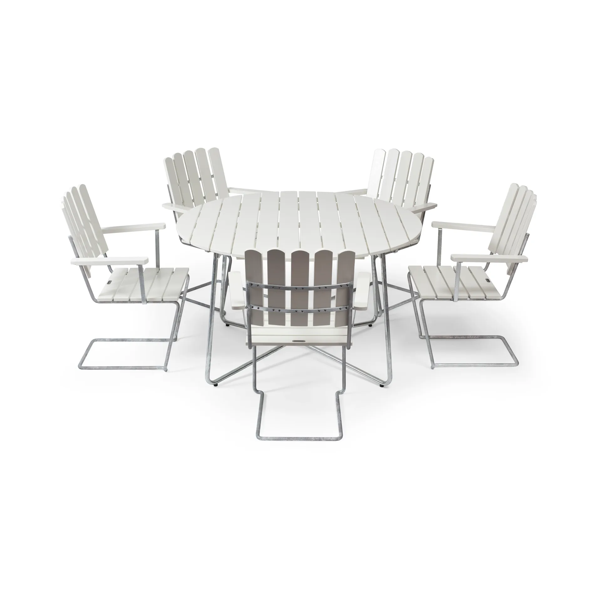 Grythyttan spisegruppe hvit 9A Ø120cm + 5stk A2,  Grythyttan Stålmöbler