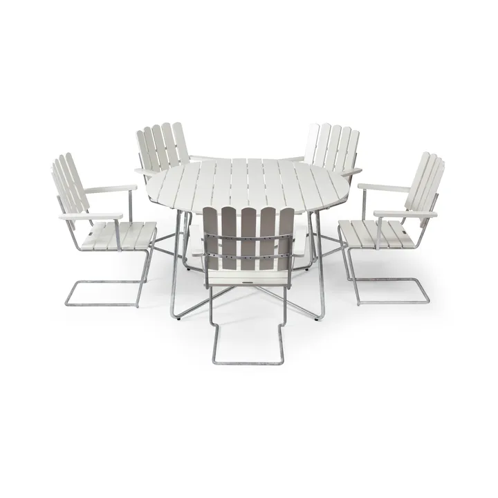 Grythyttan spisegruppe hvit 9A Ø120cm + 5stk A2 - Grythyttan Stålmöbler