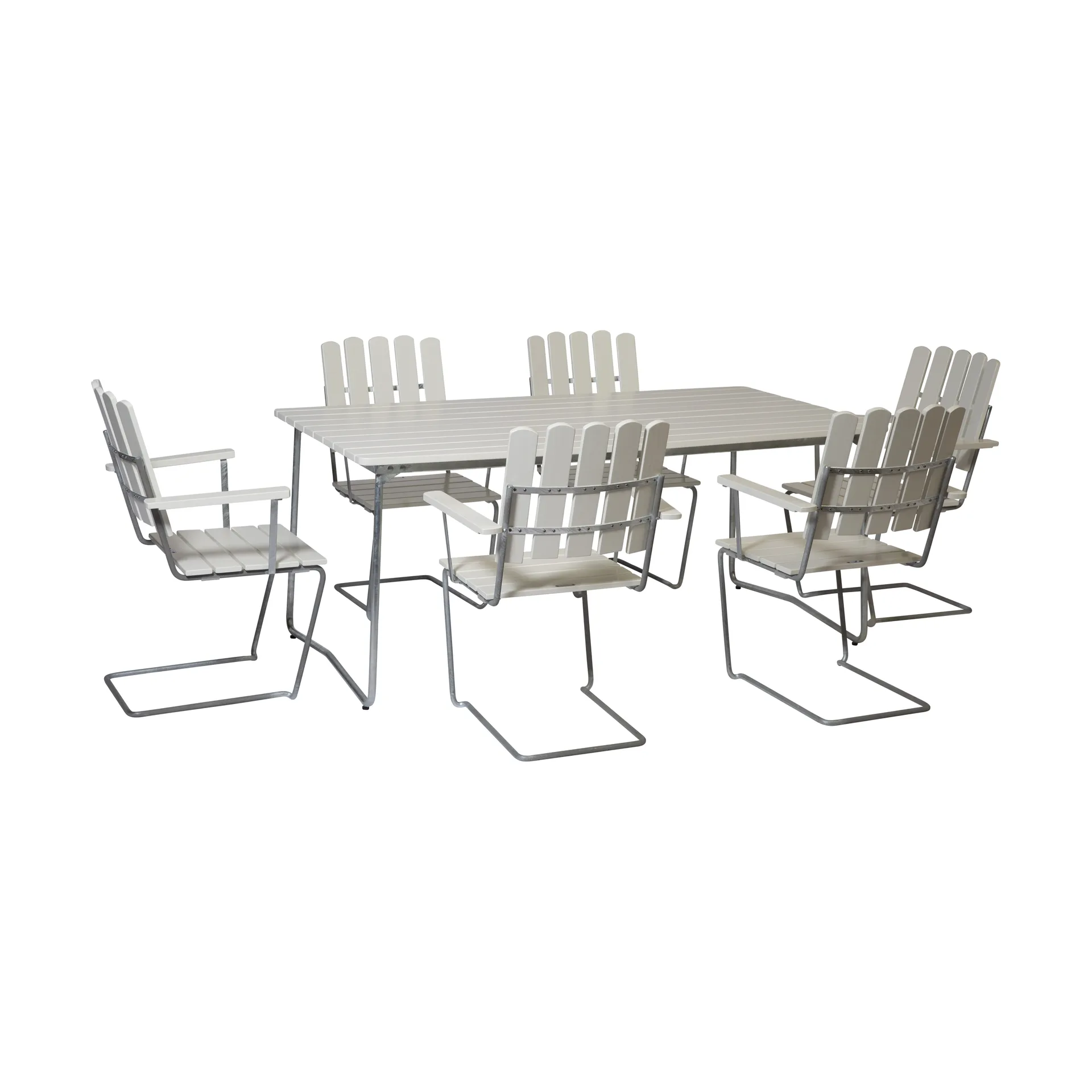 Grythyttan spisegruppe hvit B31 170 cm + 6 stk A2,  Grythyttan Stålmöbler