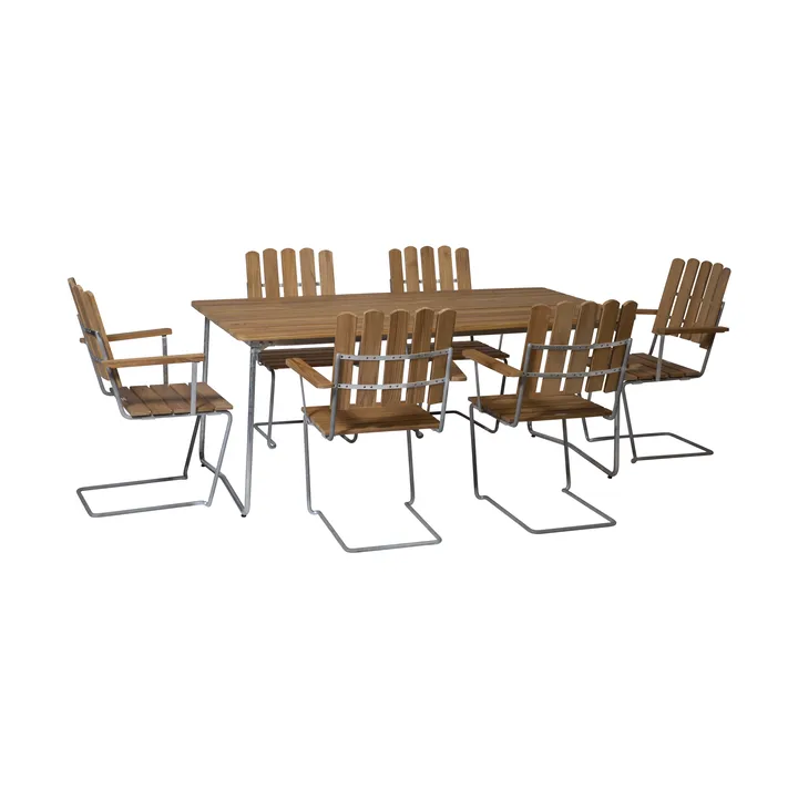Grythyttan spisegruppe teak B31 170cm + 6 stk A2 - Grythyttan Stålmöbler