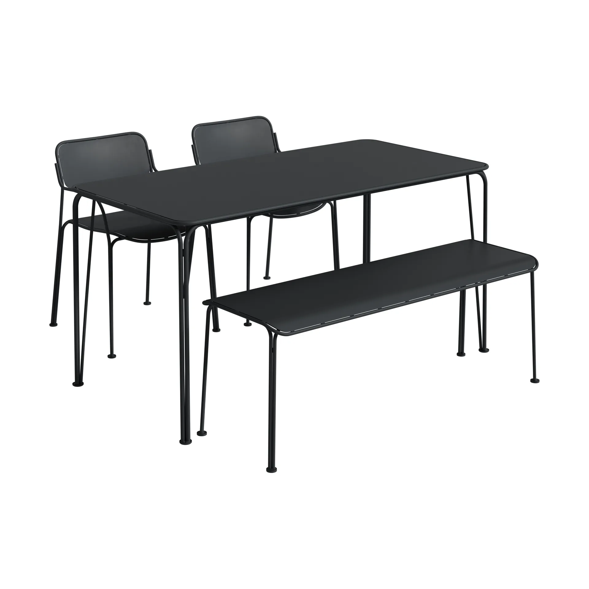 Libelle bord 140 + 2 stoler + benk, graphite grey,  Grythyttan Stålmöbler