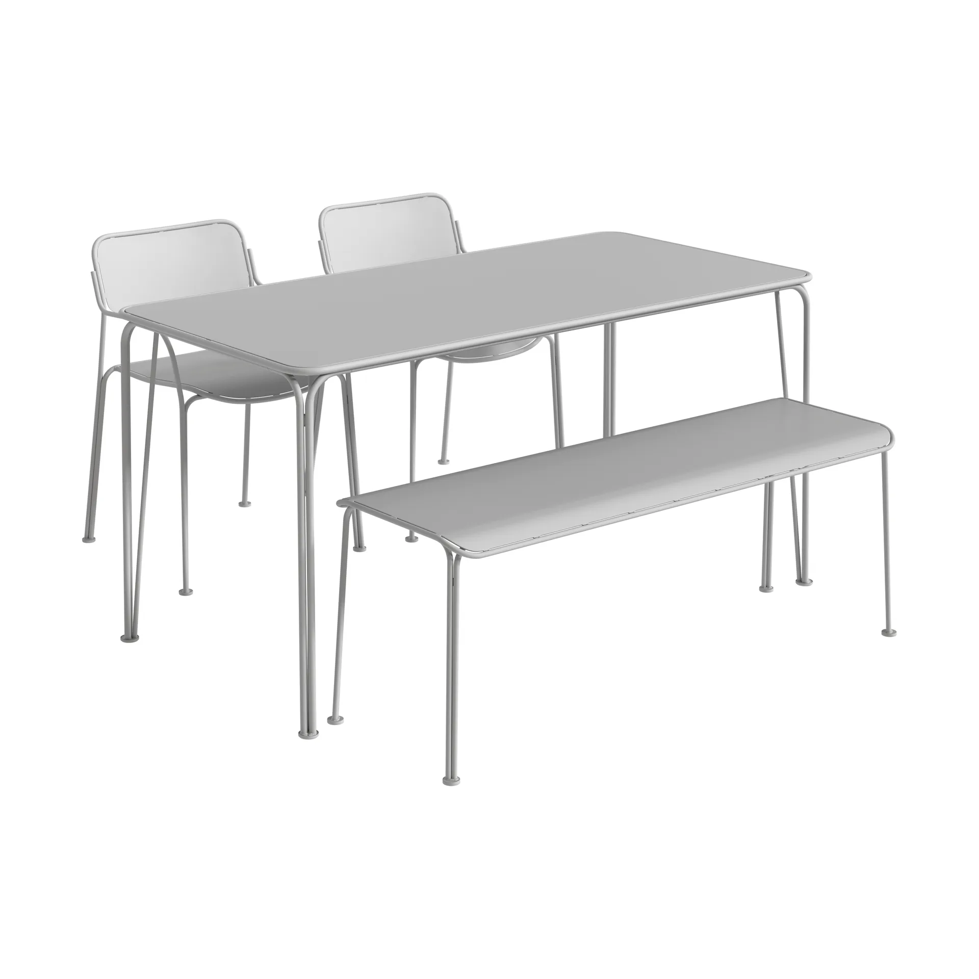 Libelle bord 140 + 2 stoler + benk, grey,  Grythyttan Stålmöbler