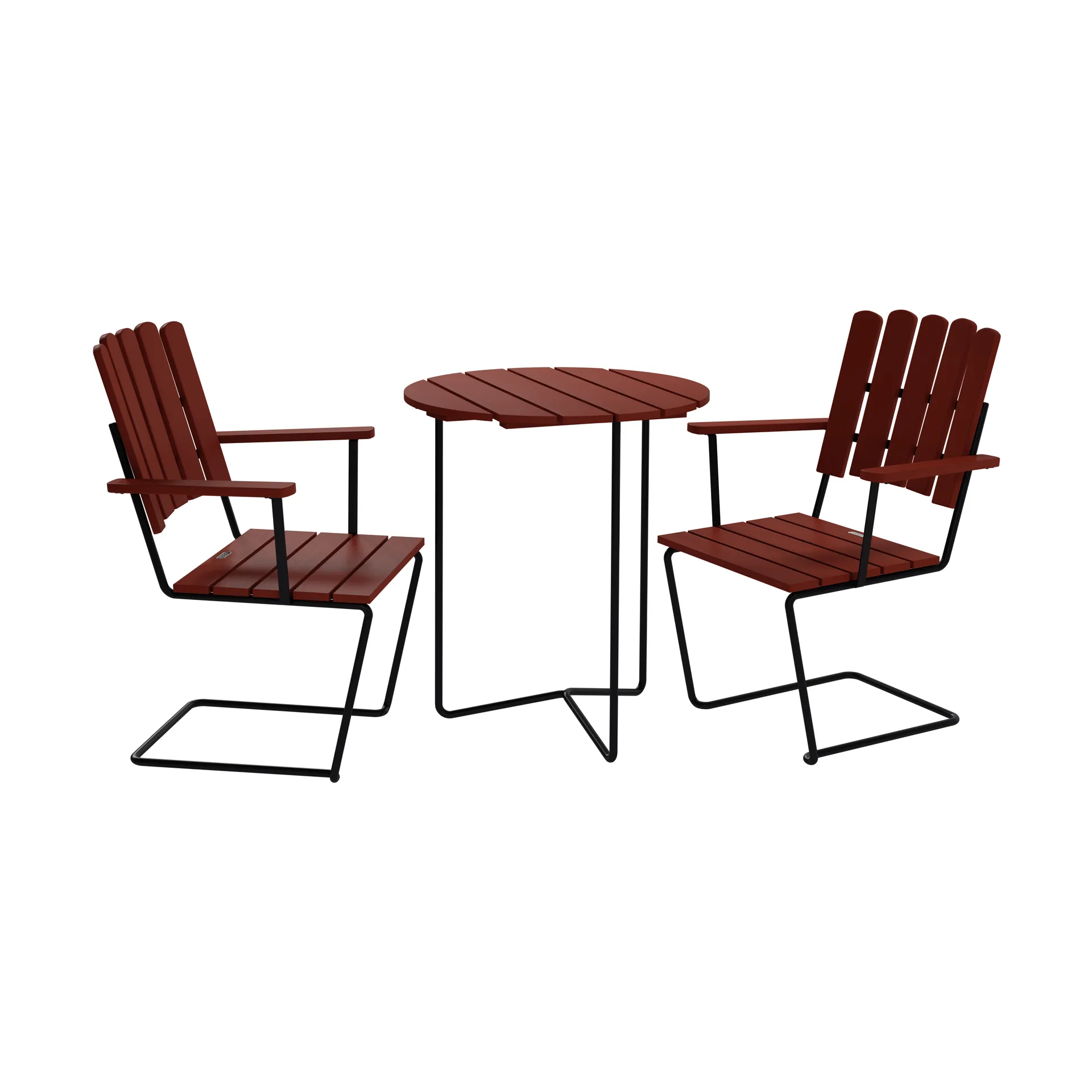 Table 6B bord + 2 A2 lenestol, mørkerød eik-svart,  Grythyttan Stålmöbler