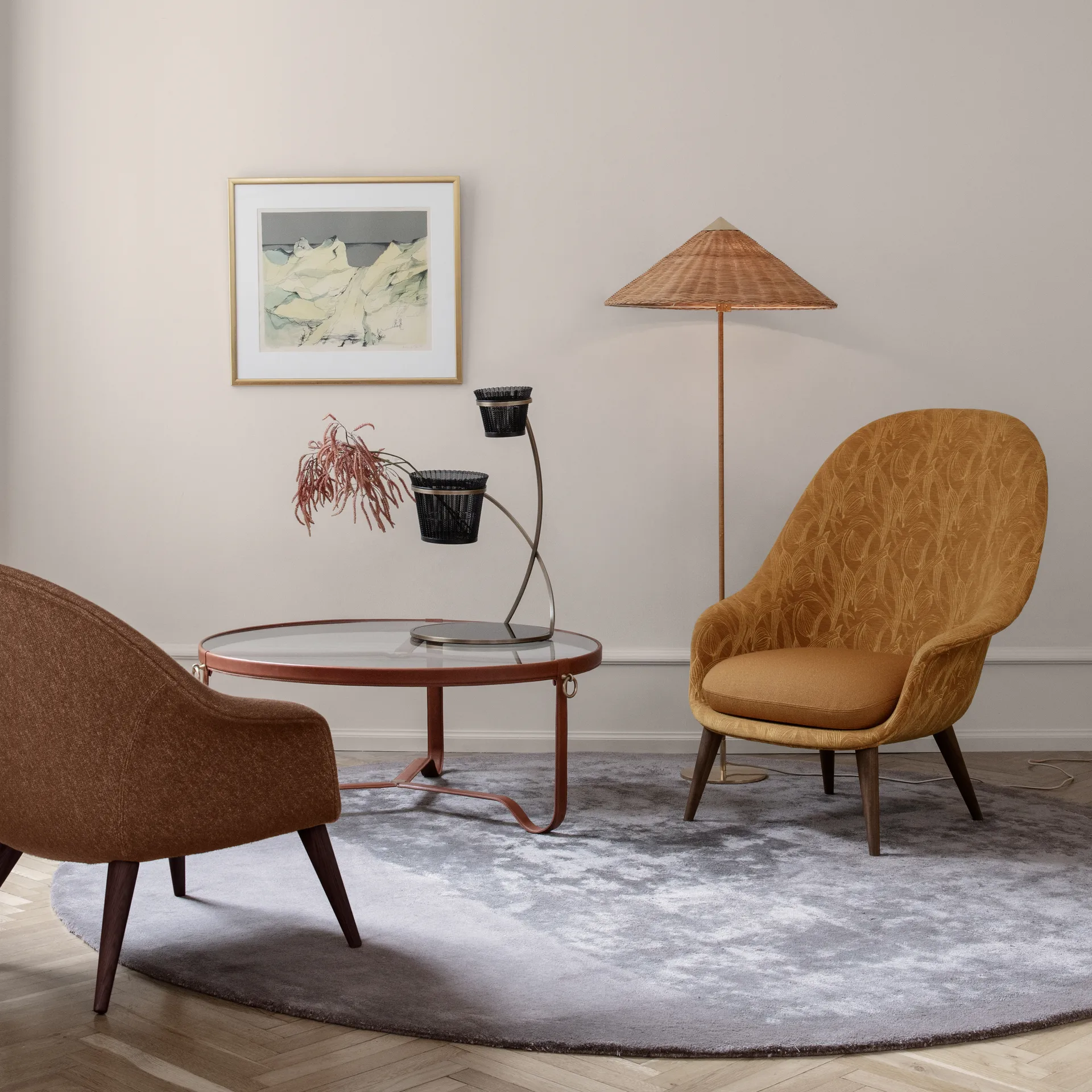 9602 gulvlampe, Messing-wicker willow GUBI