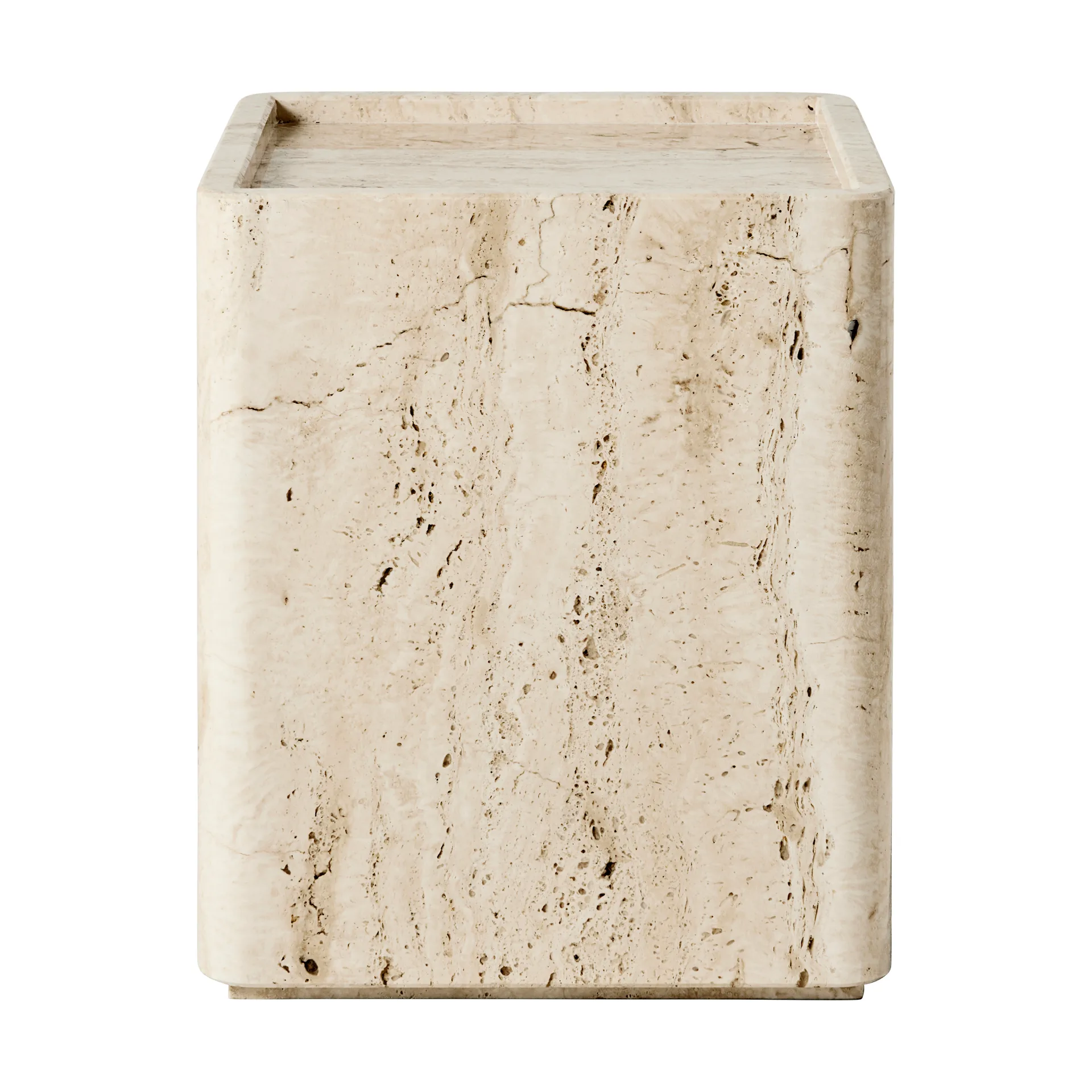 Pietra sidebord 33x33x40 cm, Neutral white travertine GUBI
