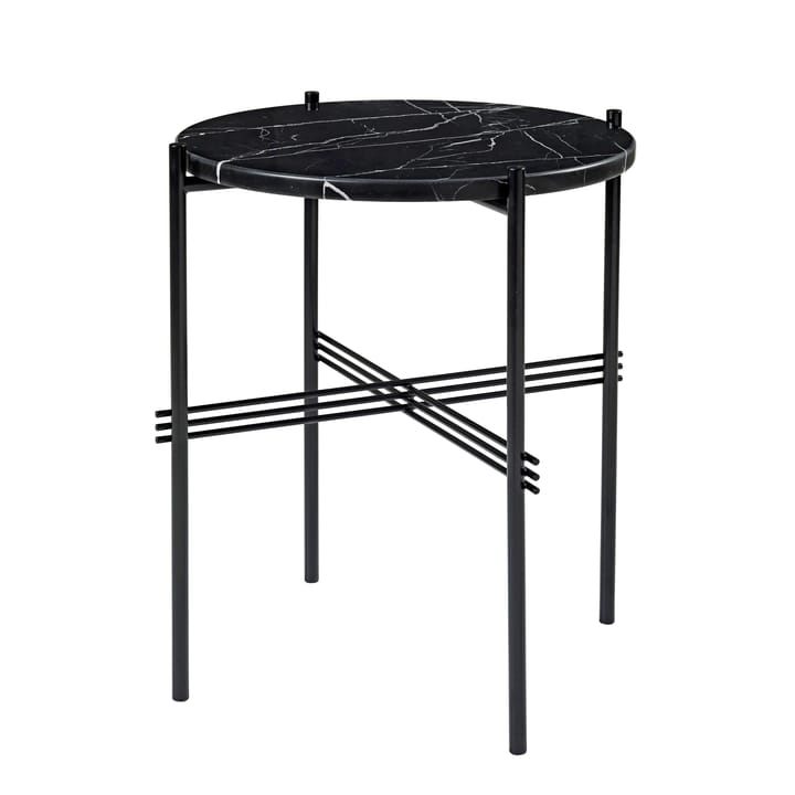 TS bord svarte bein Ø 40 cm - svart marmor - GUBI