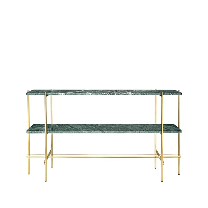 TS Console avlastningsbord 120 x 30 x 72 cm - green guatemala marble, messingstativ, 2 marmorhyller - GUBI