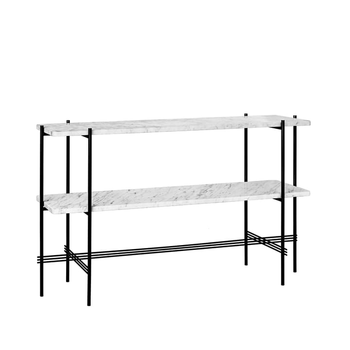 TS Console avlastningsbord 120 x 30 x 72 cm - white carrara marble, sort stativ, 2 marmorhyller - GUBI