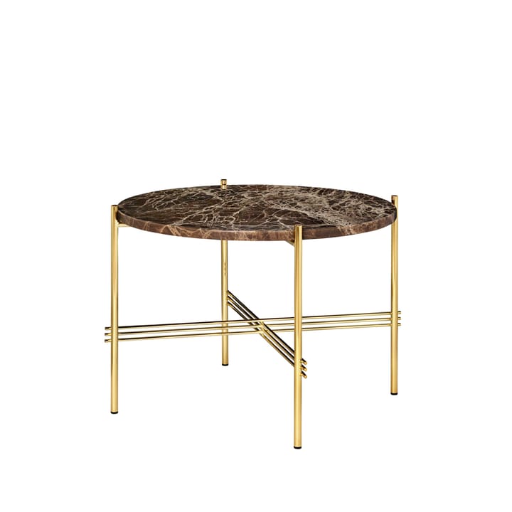 TS Round sidebord - brown emperador marble, Ø 55 cm, messingstativ - GUBI