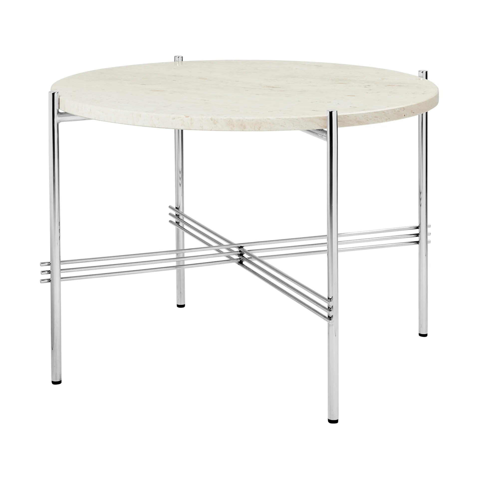 TS salongbord polert stål Ø 55, Neutral white travertine GUBI
