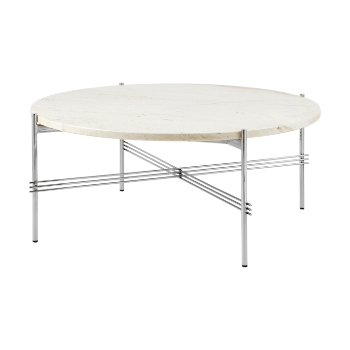 TS salongbord polert stål Ø 80 - Neutral white travertine - GUBI