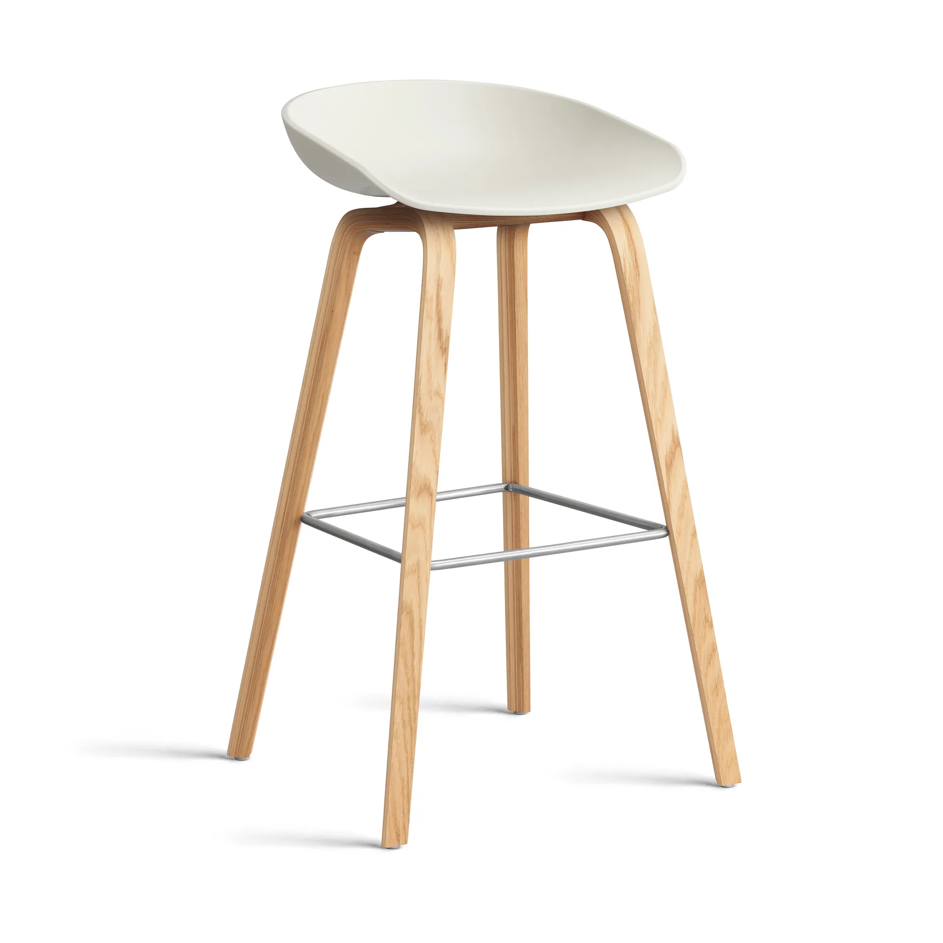 About a Stool 32 High barstol lakkert eikstativ 2.0, Melange cream-rostfritt stålstøtte HAY