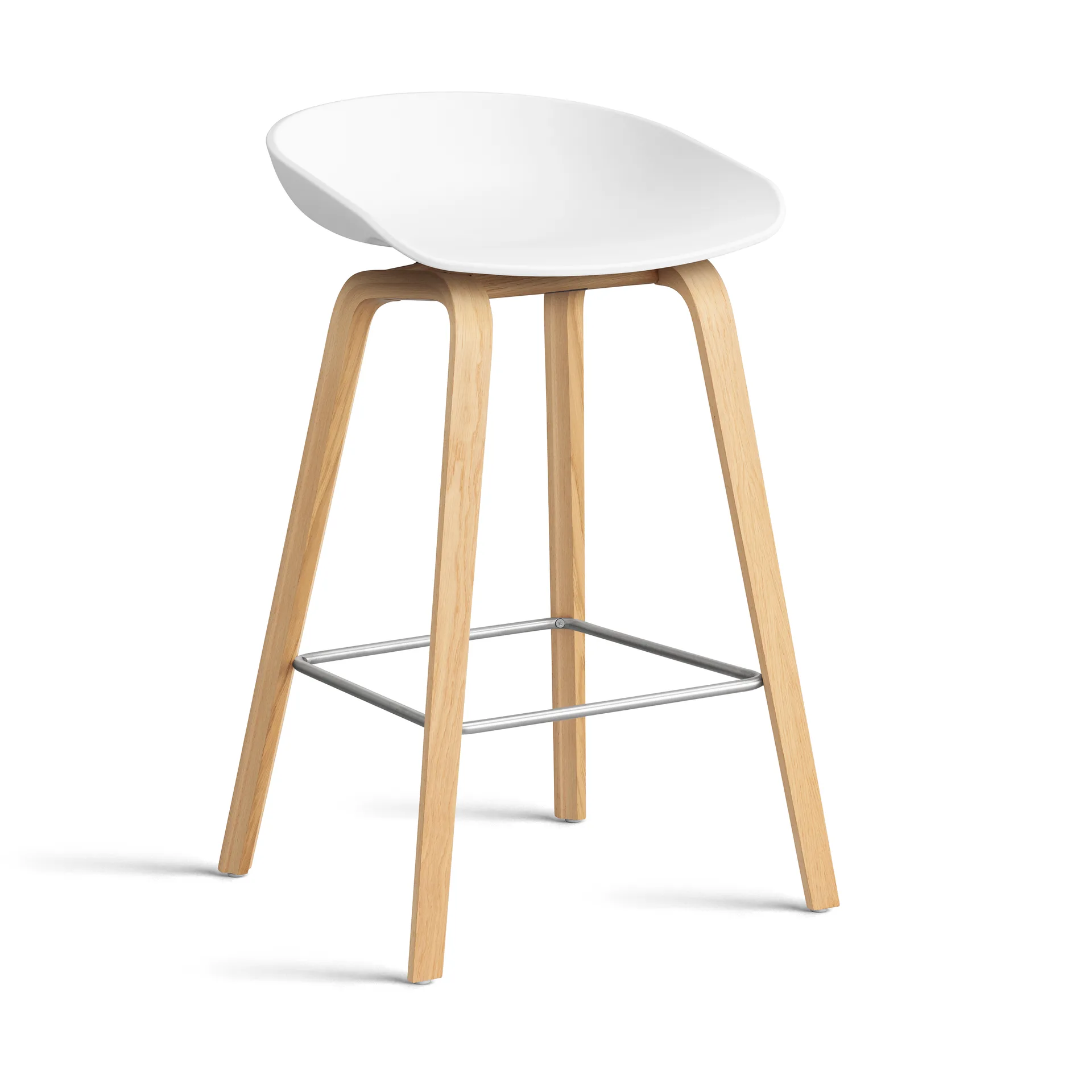 About a Stool 32 Low barstol lakkert eikeramme 2.0, Hvit-rustfritt stålfot HAY