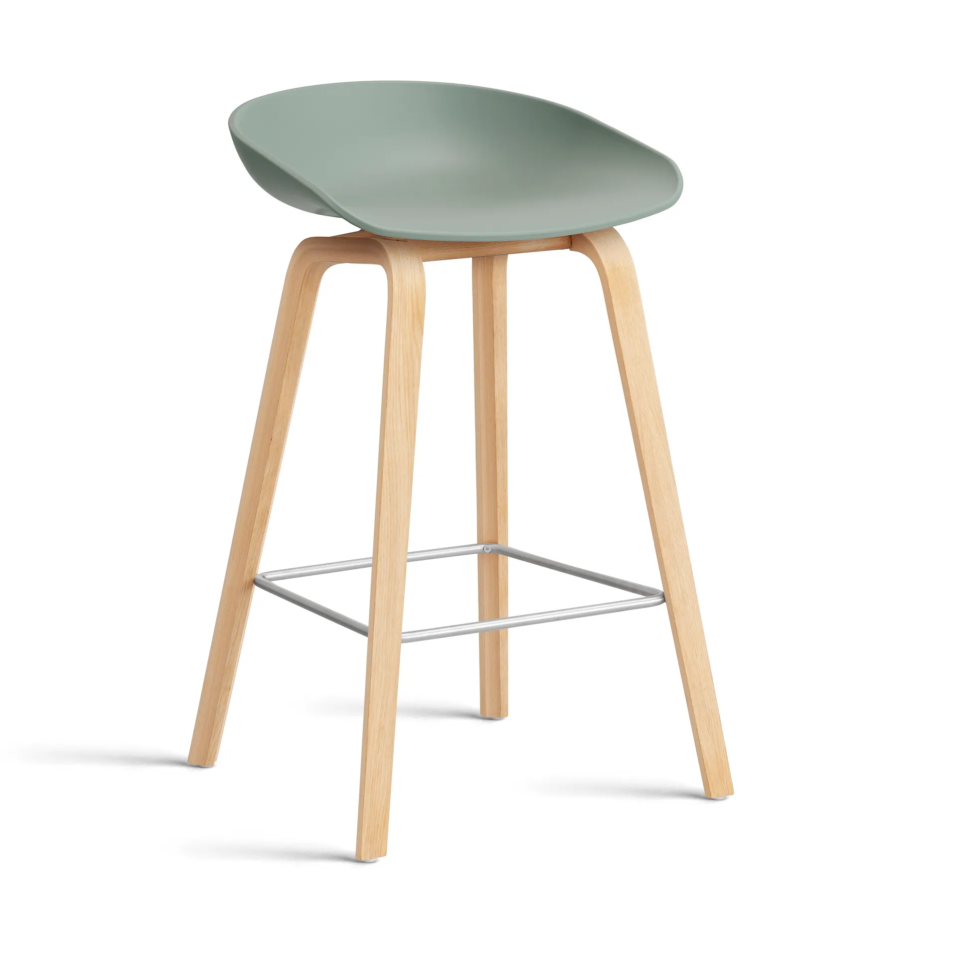 About a Stool 32 Low barstol såpet eikestativ 2.0, Fall green-rostfritt stålstøtte HAY