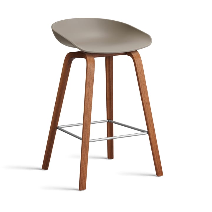 About a Stool 32 Low barstol valnøttstativ 2.0 - Khaki-rustfritt stålfeste - HAY