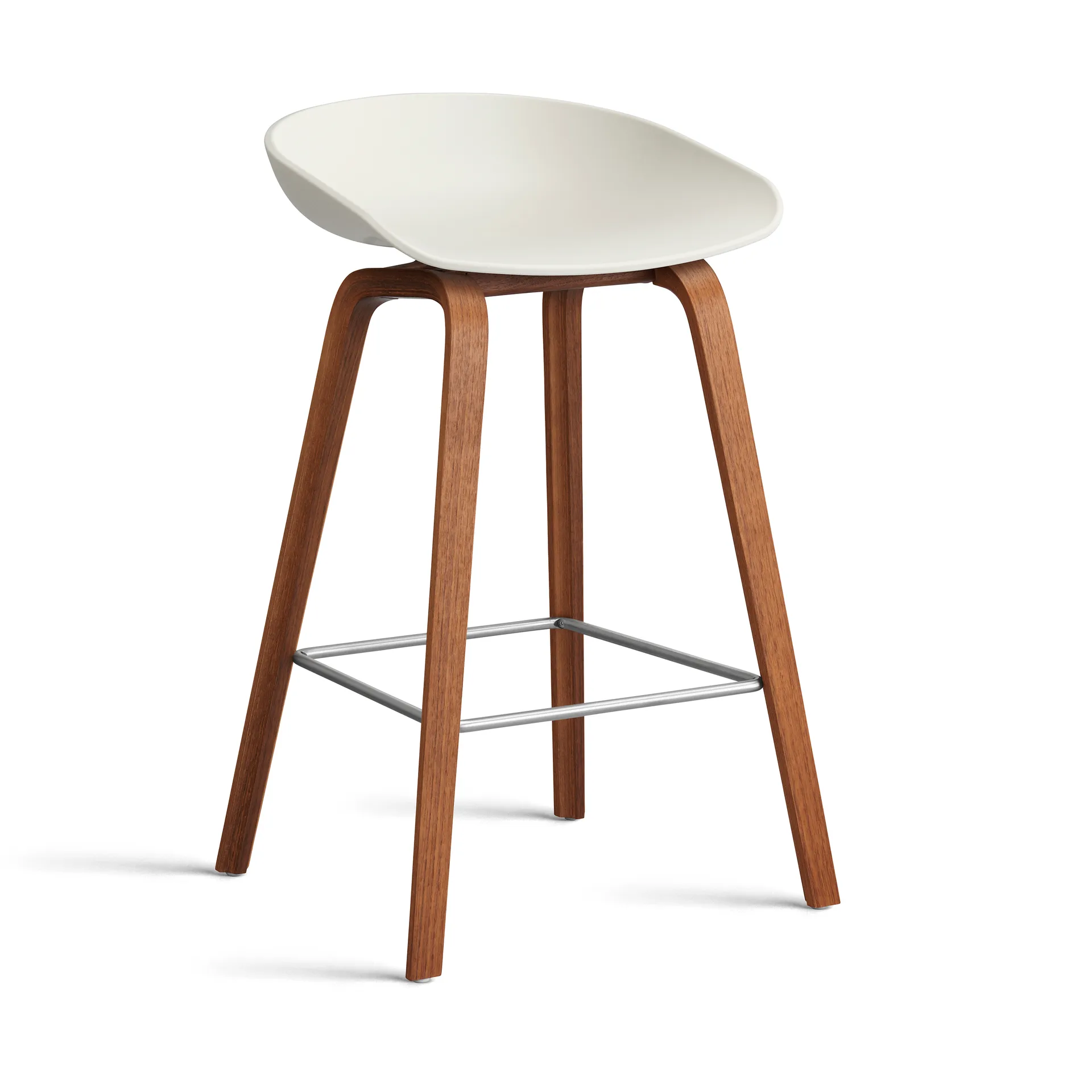 About a Stool 32 Low barstol valnøttstativ 2.0, Melange cream-rostfritt stålstøtte HAY