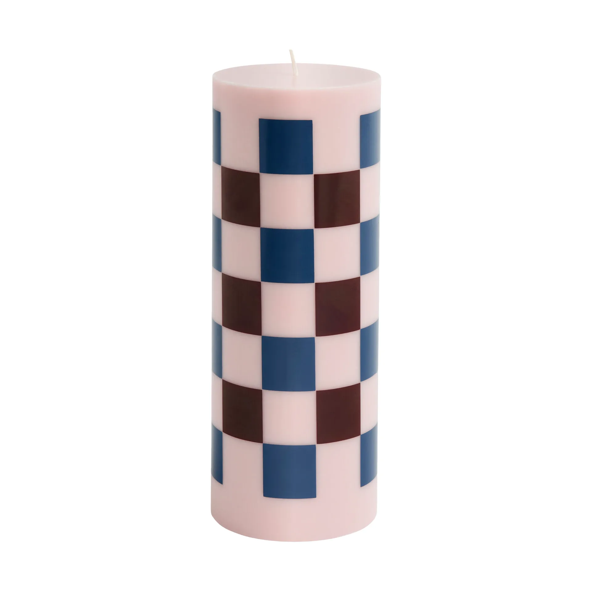 Column Candle kubbelys large 25 cm, Pink-bordeaux-dark blue check HAY