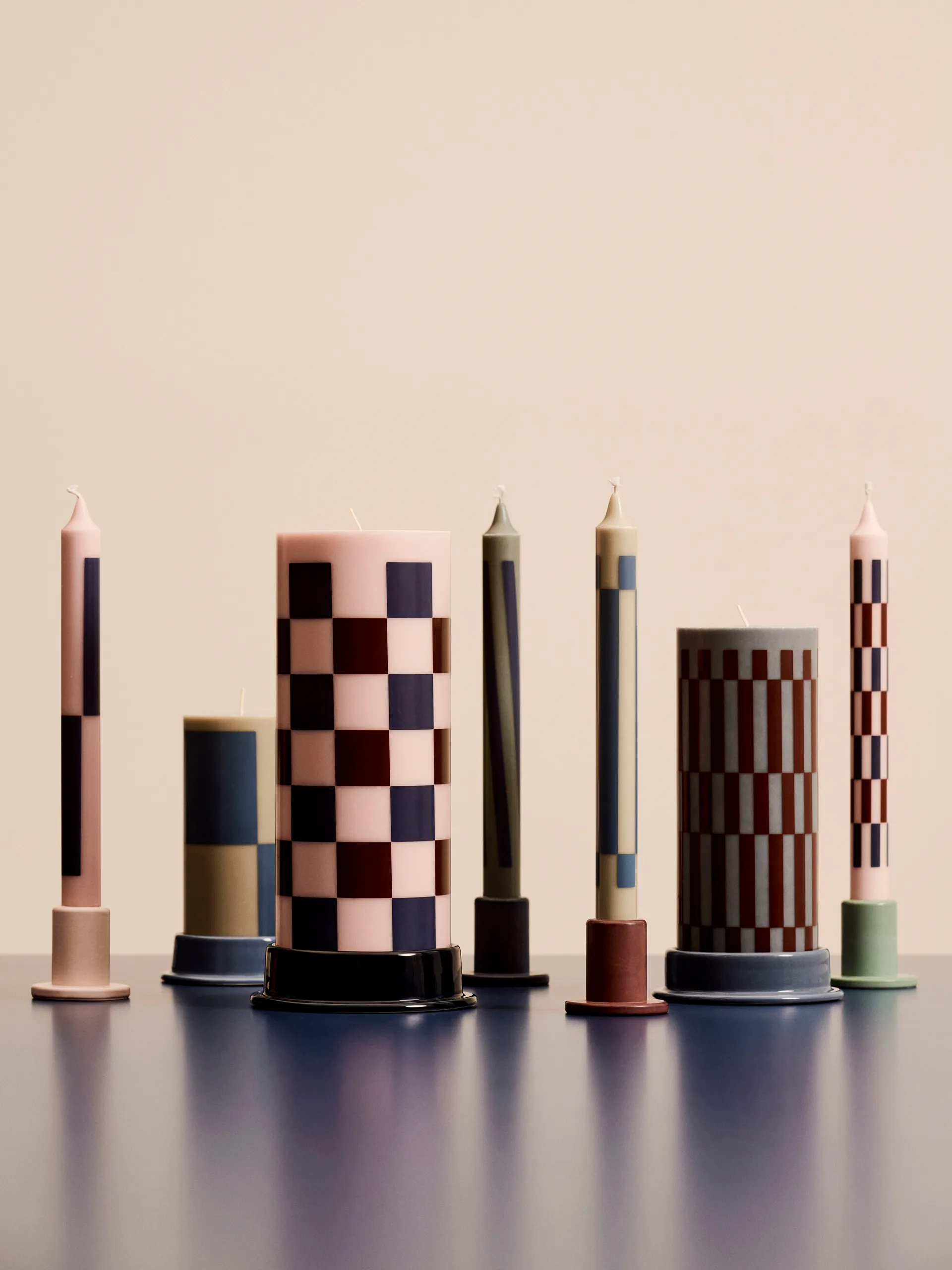 Column Candle kubbelys large 25 cm, Pink-bordeaux-dark blue check HAY