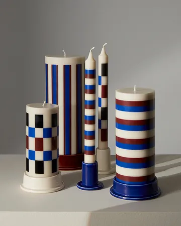 Column Candle kubbelys medium 20 cm - Off white-brown-blue - HAY