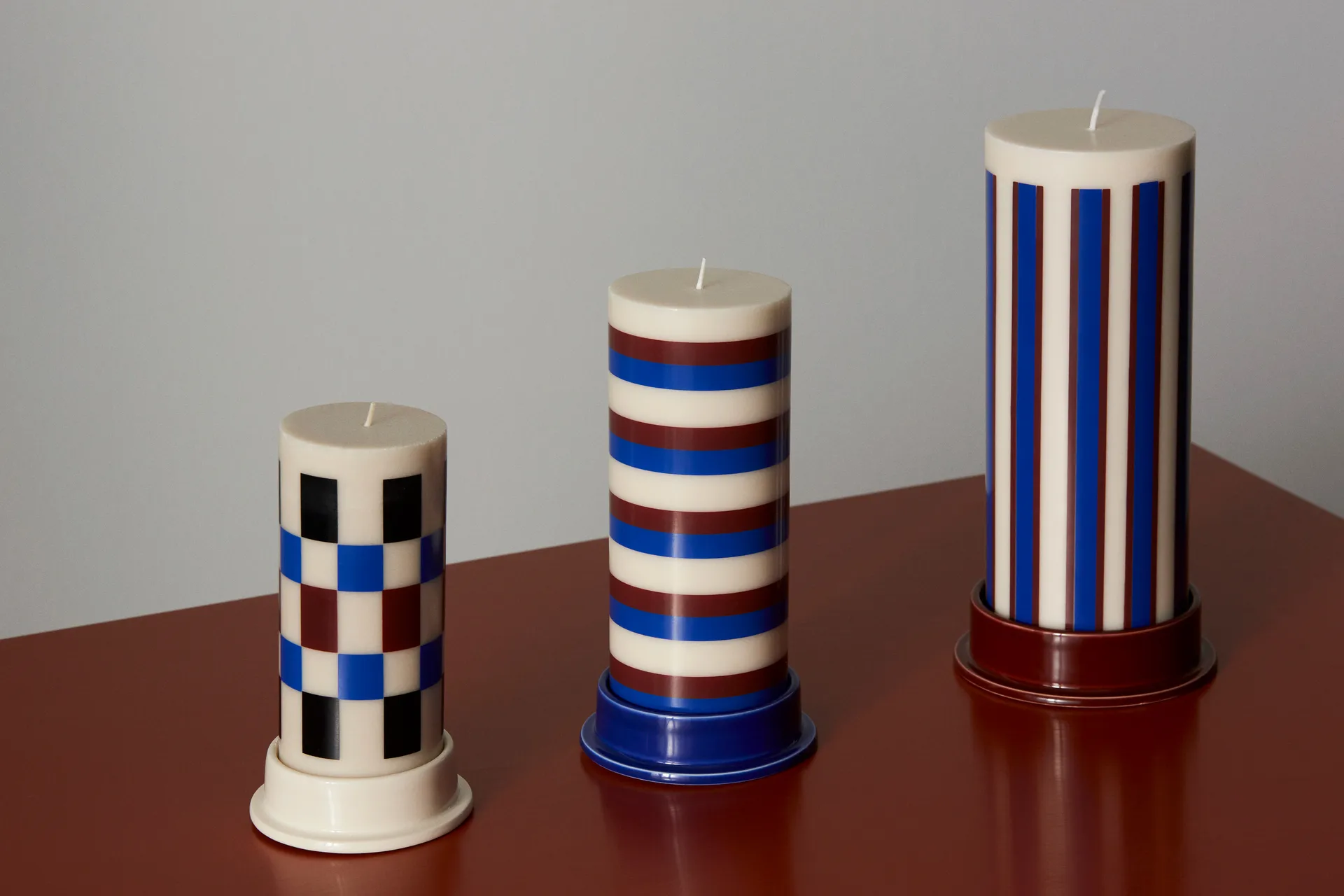 Column Candle kubbelys medium 20 cm, Off white-brown-blue HAY