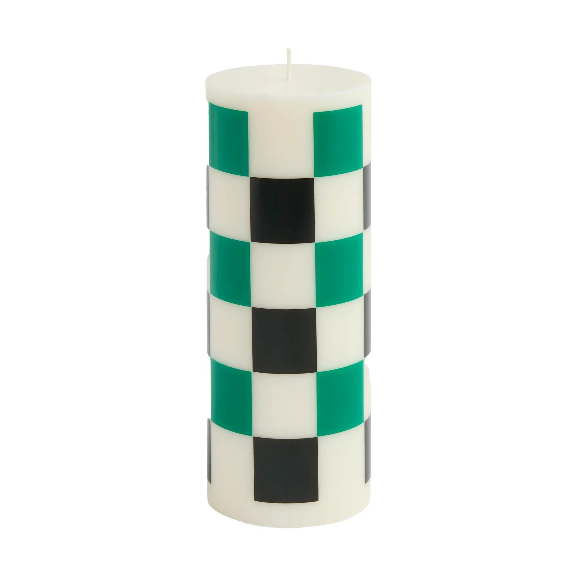 Column Candle kubbelys medium 20 cm, Off white-green-black check HAY