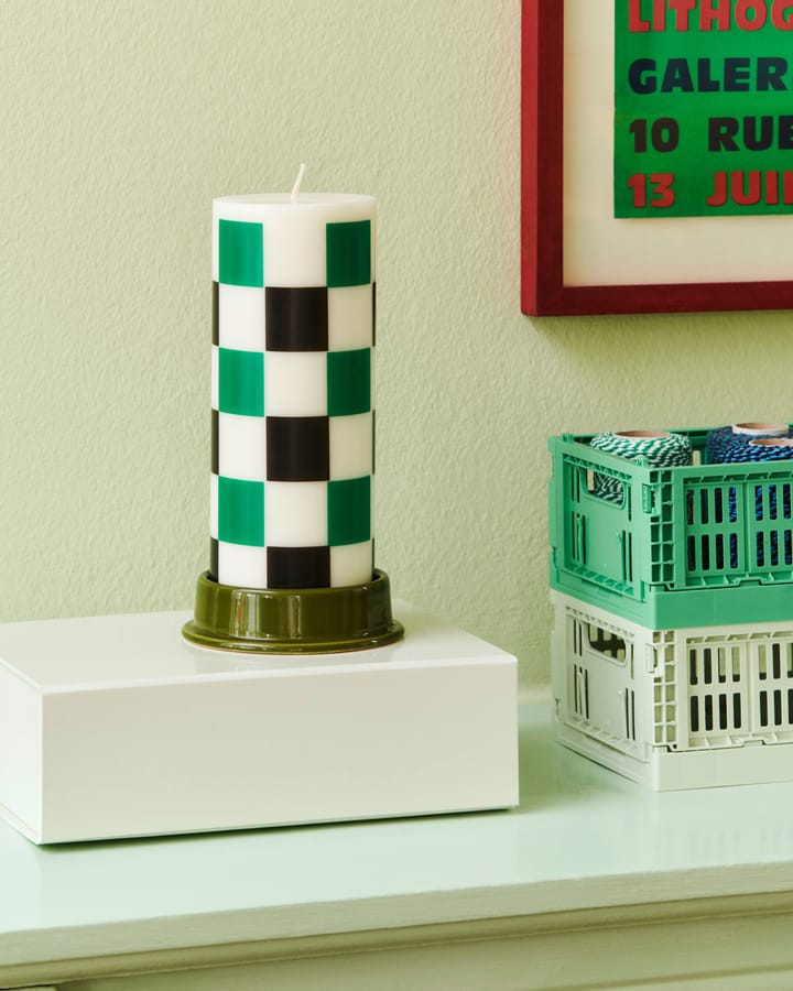Column Candle kubbelys medium 20 cm, Off white-green-black check HAY