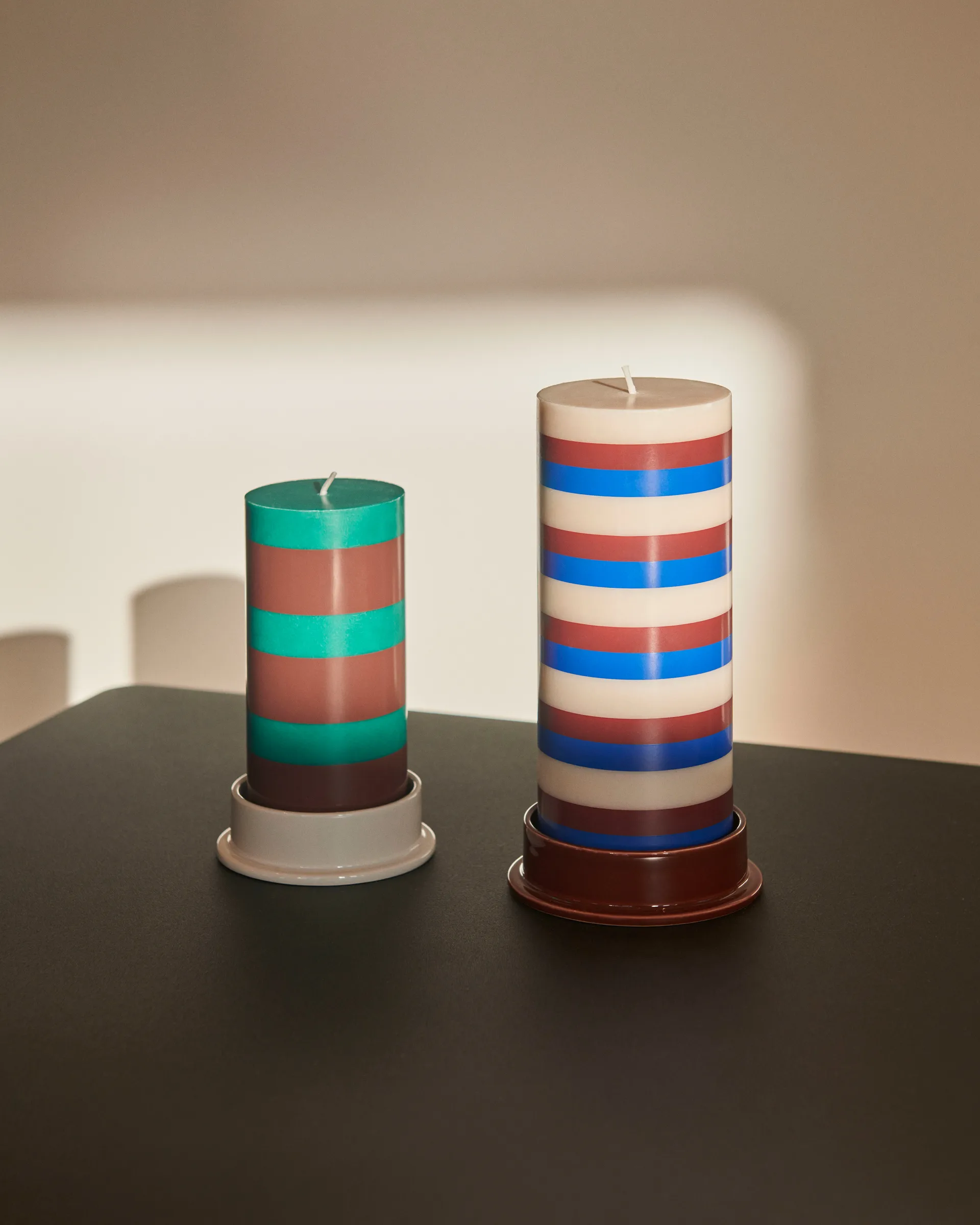 Column Candle kubbelys small 15 cm, Green-brown HAY