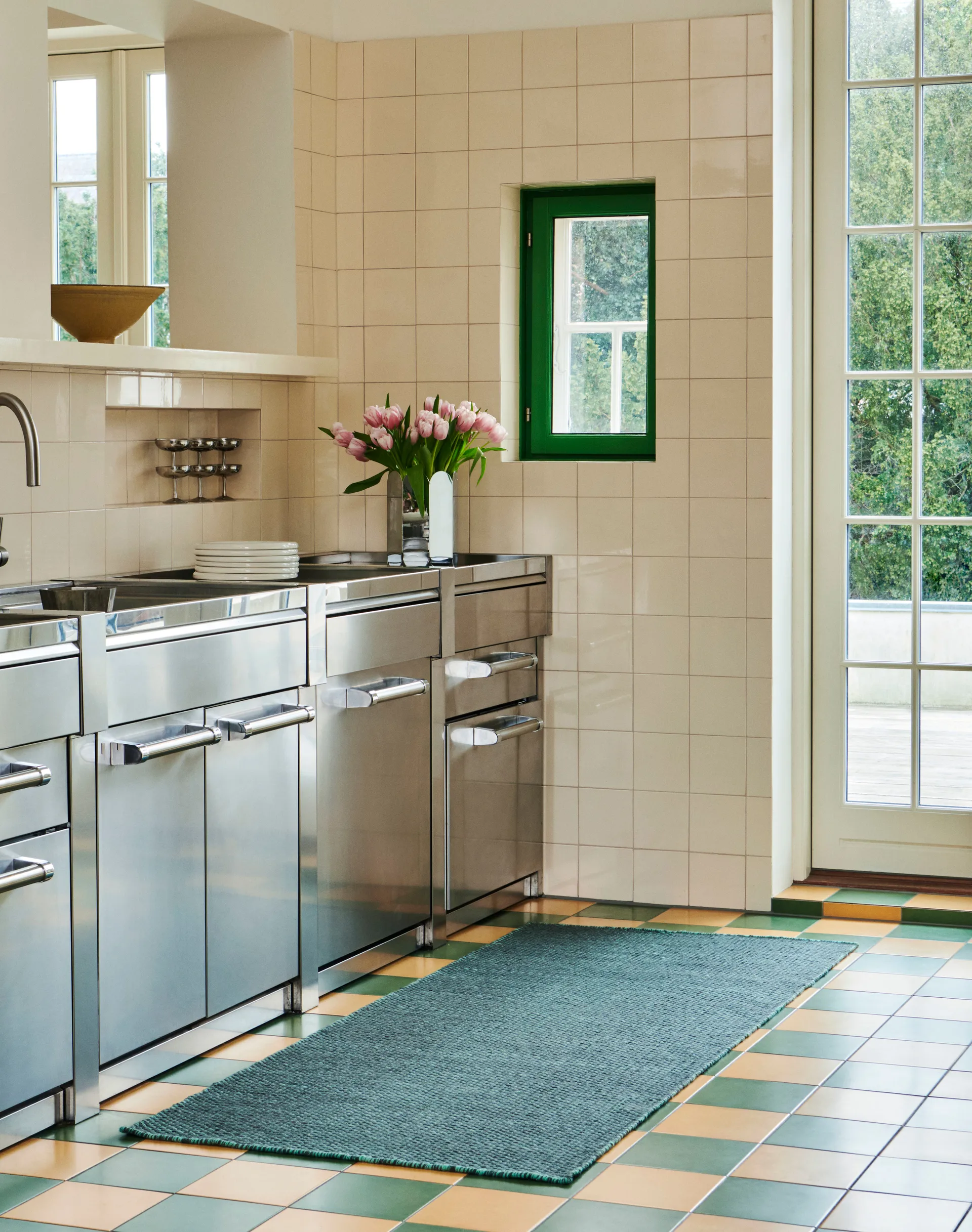 Moiré kelimgulvteppe 80x200 cm, Emerald green HAY