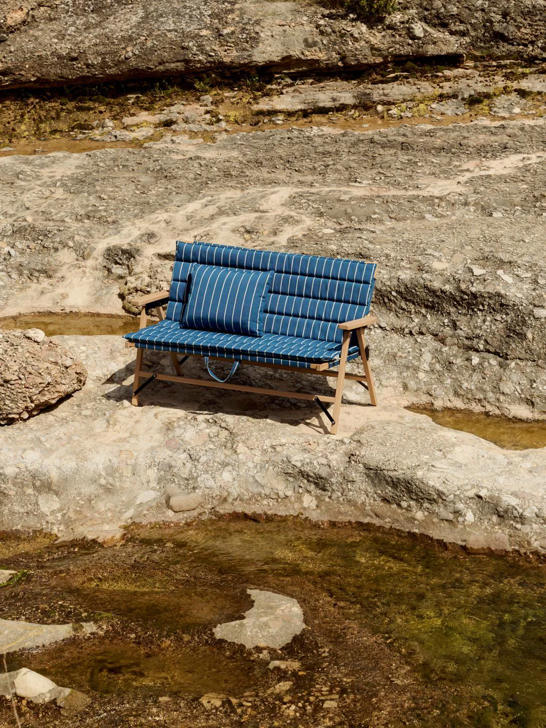 Outdoor Market sofa sammenleggbar, Blue-beige, 2-seter HAY