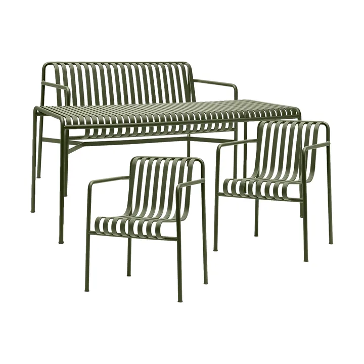 Palissade spisegruppe 2 Dining karmstol + benk 170x90 cm olive - HAY