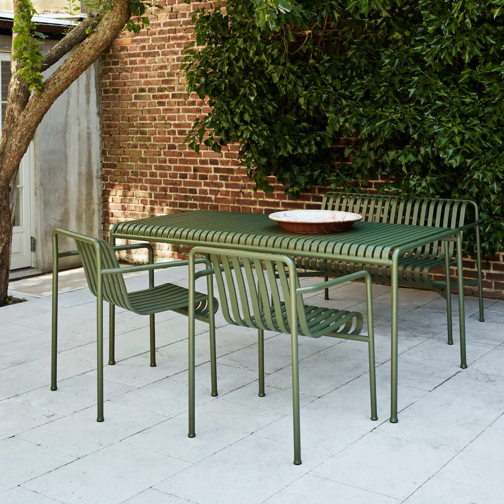 Palissade spisegruppe 2 Dining lenestol + benk 170x90 cm olive,  HAY