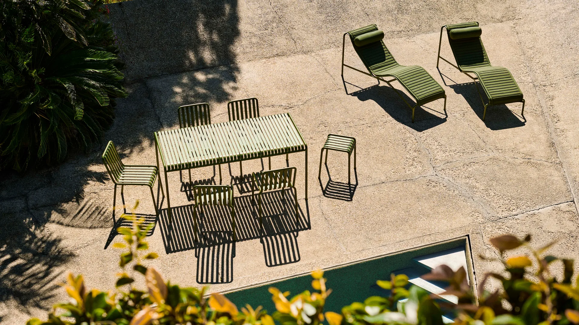 Palissade spisegruppe 4 stoler 170x90 cm - Olive,  HAY