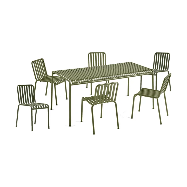 Palissade spisegruppe 6 stoler 170x90 cm olive - HAY