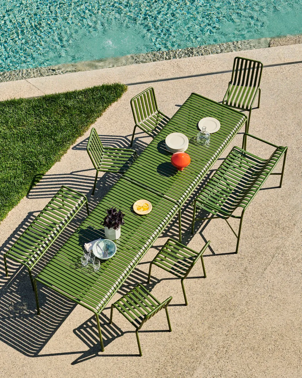 Palissade spisegruppe 6 stoler 170x90 cm olive HAY