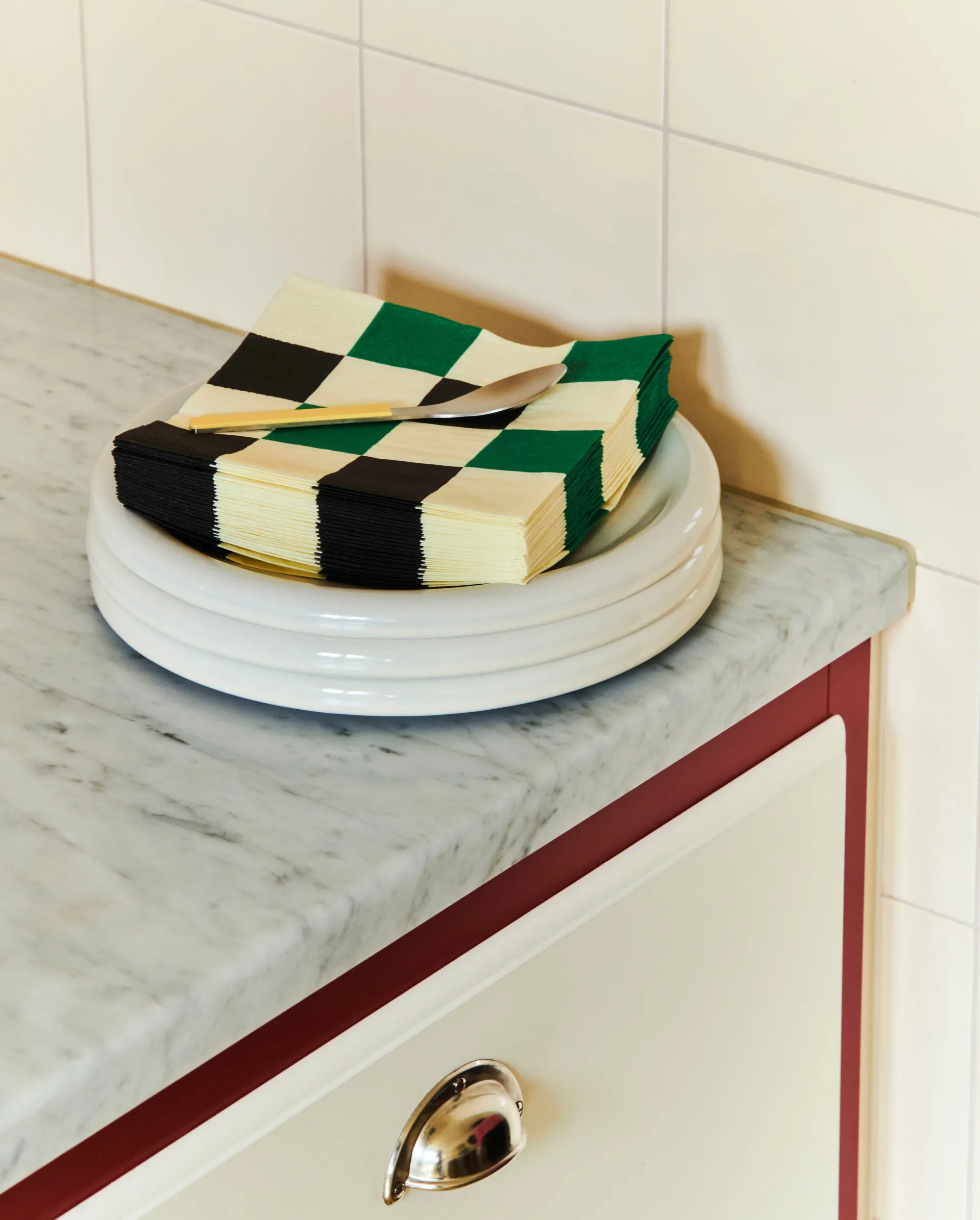 Pattern Lunch Check serviett 33x33 cm 20-pakning, Off white-green-black M HAY