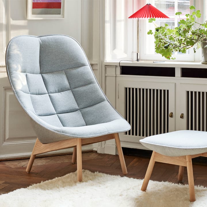 Uchiwa Quilt loungestol, 12 clementine-svart eik-svart lær HAY