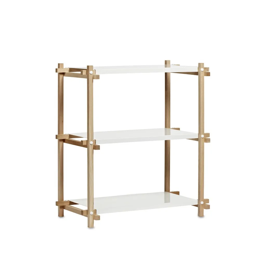 Woody Column hylle, Oak-white lacquered shelf, low HAY