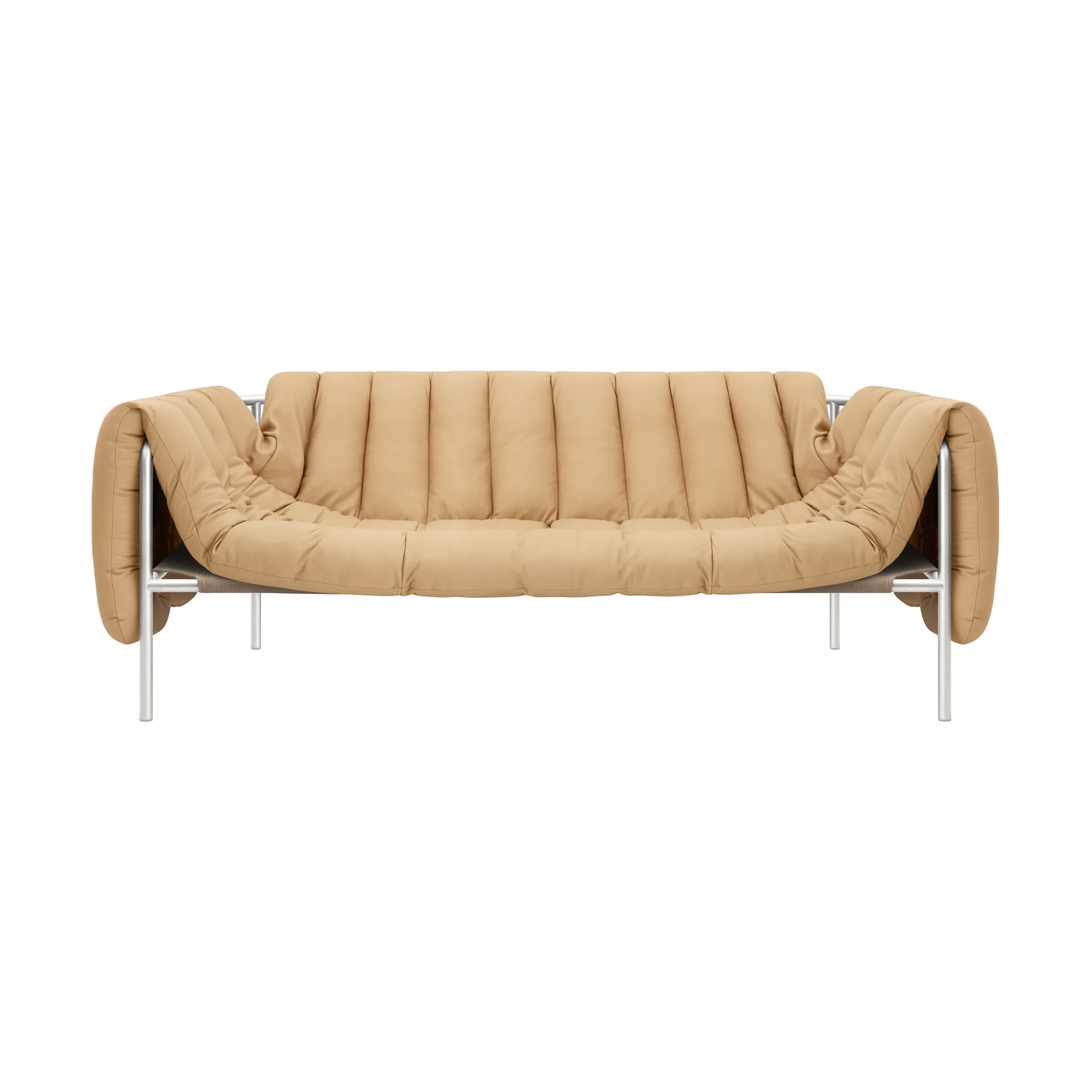 Puffy 2,5-seters sofa 205 cm, Sand leather-rustfritt stål Hem