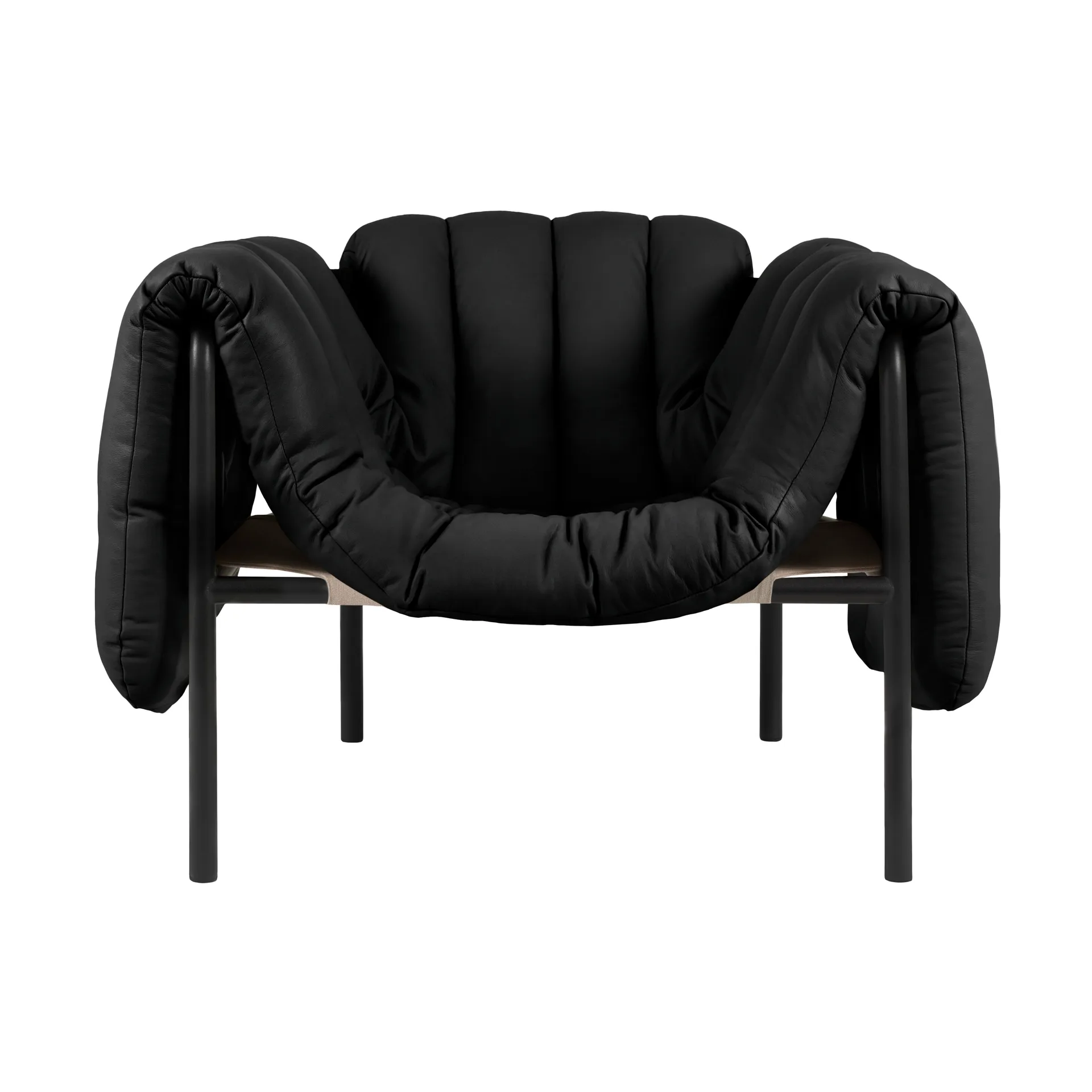 Puffy loungelenestol, Black leather-black grey Hem