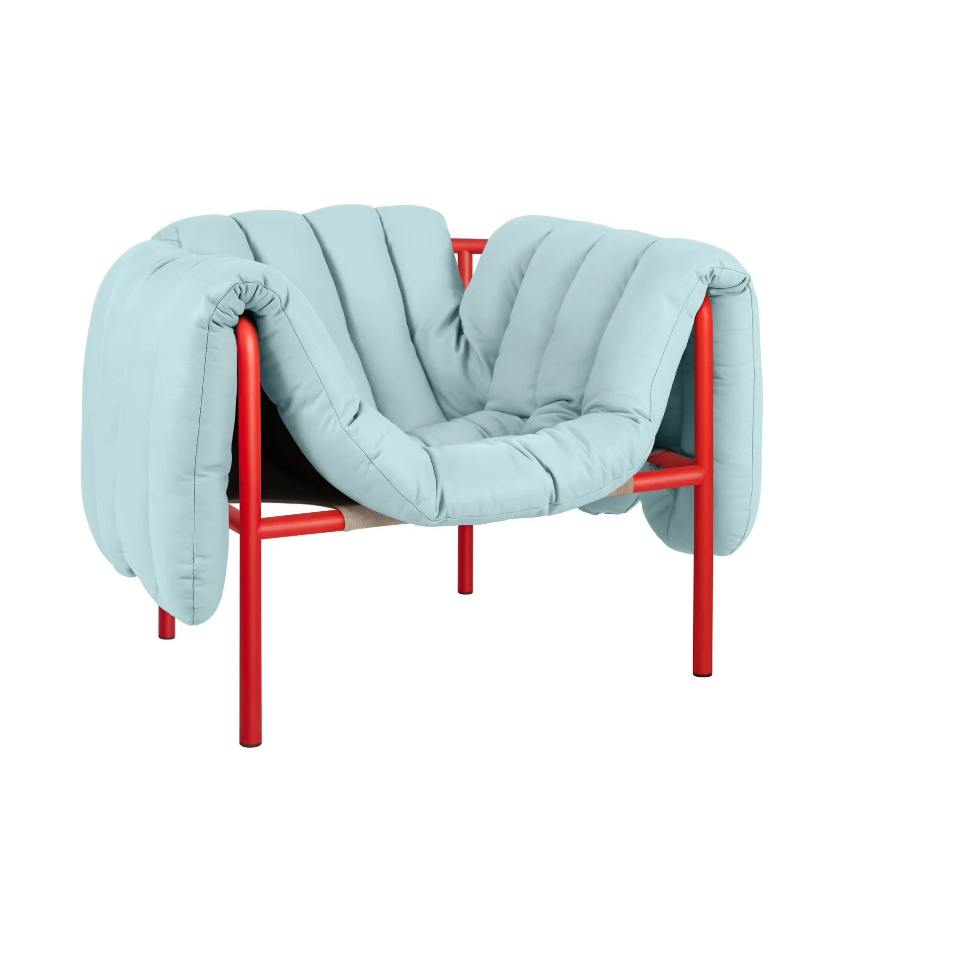 Puffy loungelenestol, Light blue leather-traffic red Hem