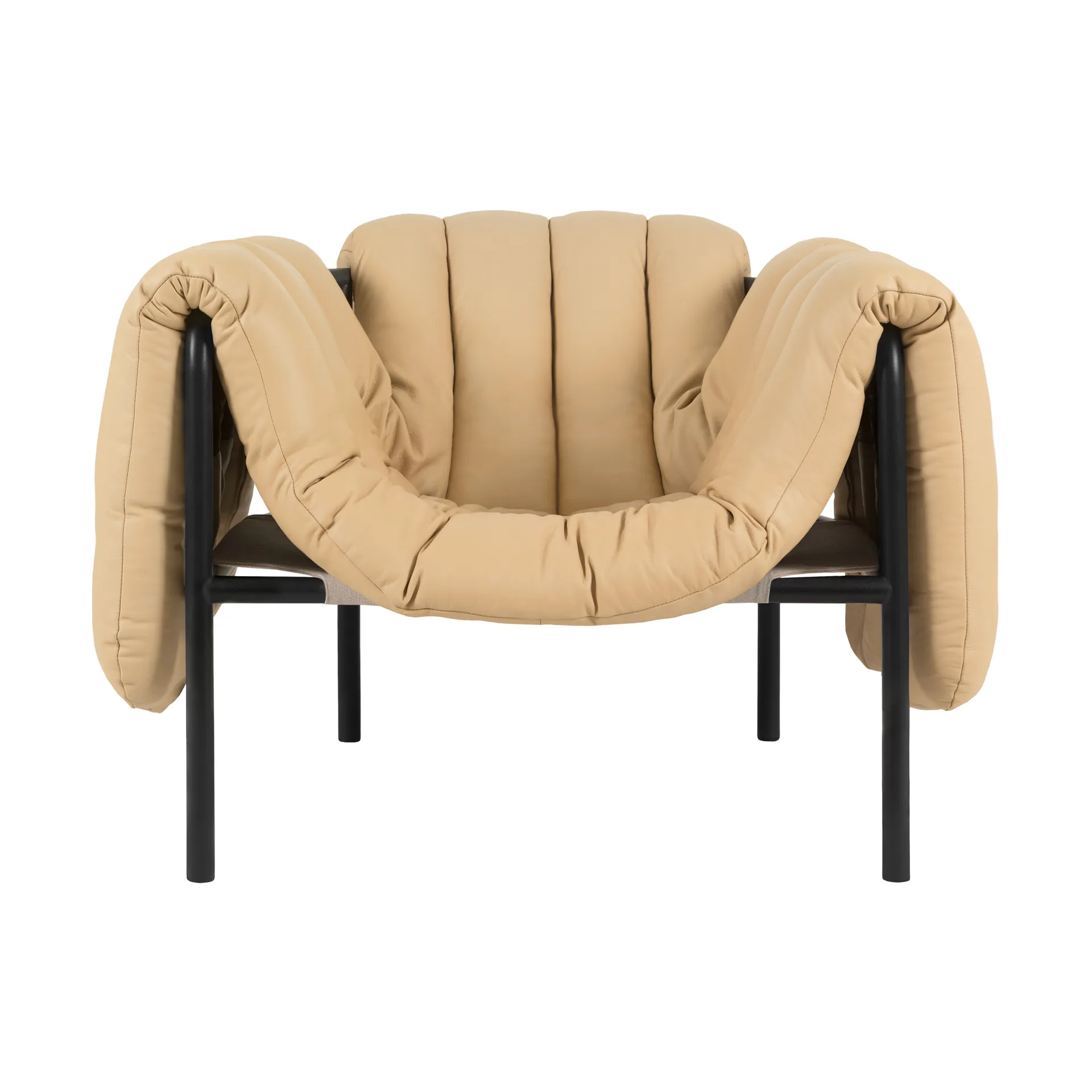 Puffy loungelenestol, Sand leather-black grey Hem