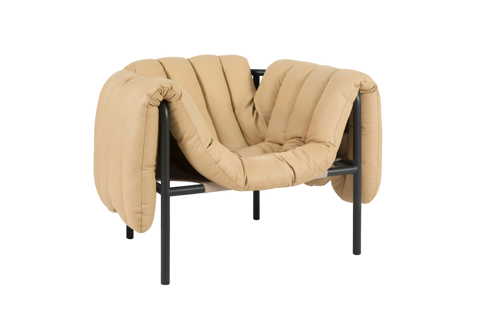 Puffy loungelenestol, Sand leather-black grey Hem