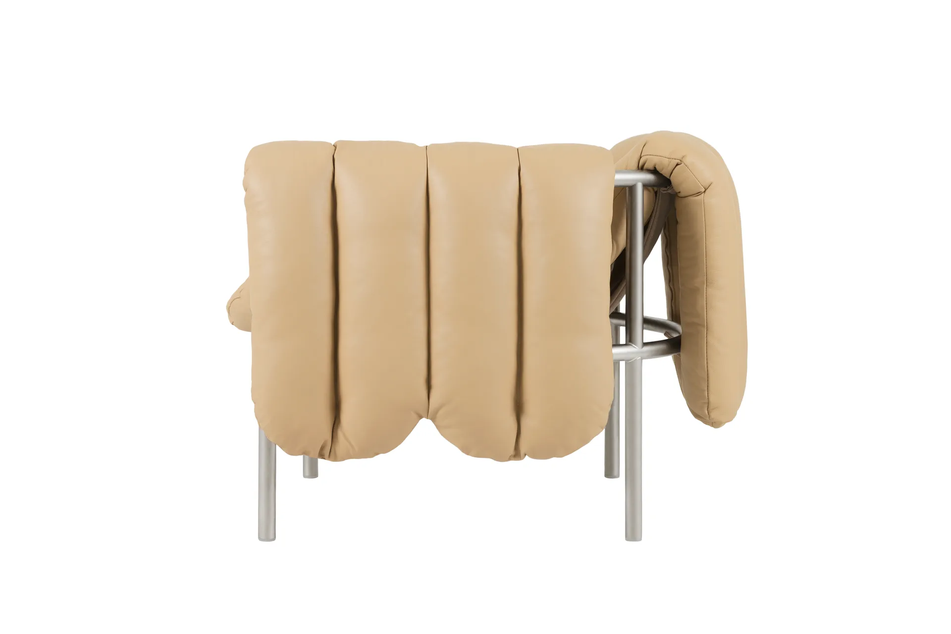 Puffy loungelenestol, Sand leather-rustfritt stål Hem