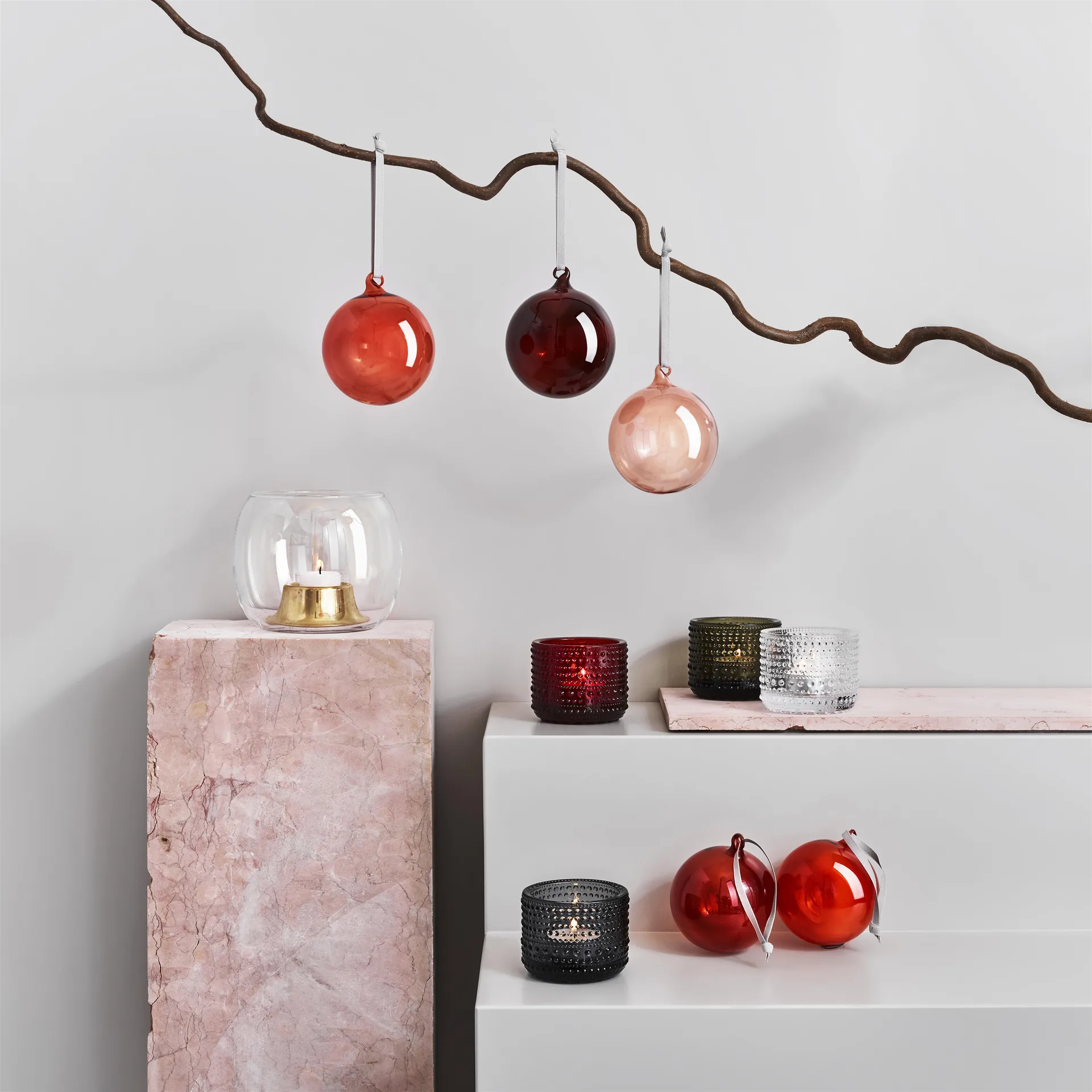 Iittala julekule glass 80 mm 5 deler, Rød Iittala