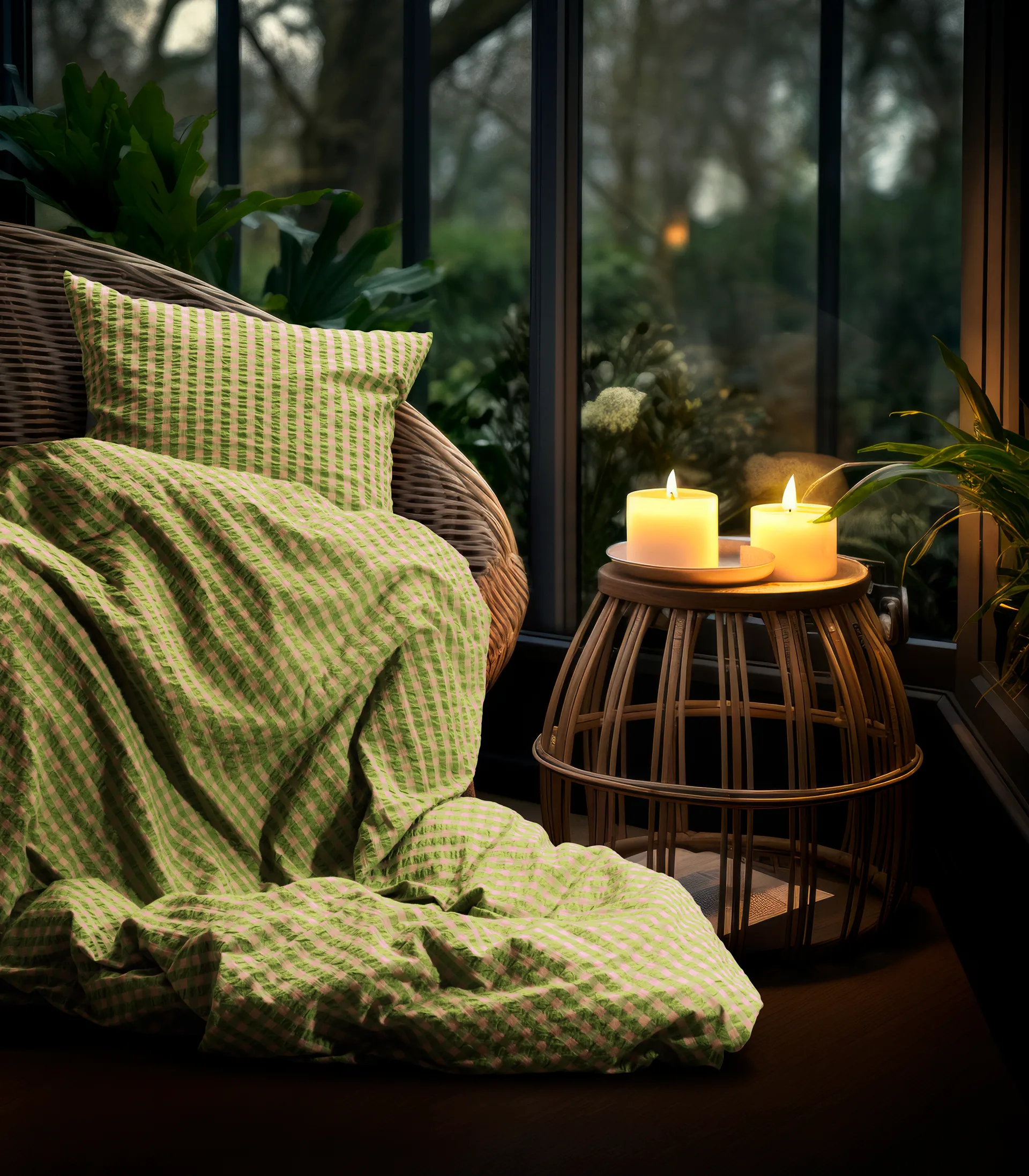 Bæk&Bølge sengesett 150x210 cm, Grønn-Lys rosa Juna